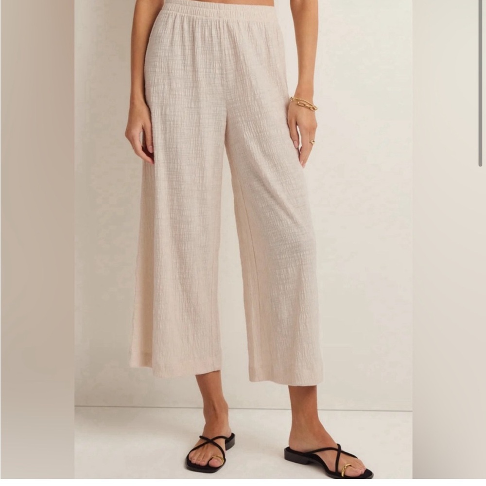 Z Supply Cream Cropped Wide-Leg Pants